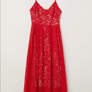 Formal Red Lace Midi Dress